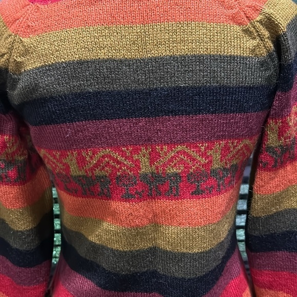 Alpaca Fina Women’s Hooded Pullover Striped w Fringe 100% Alpaca Wool Sweater XS - Picture 5 of 9